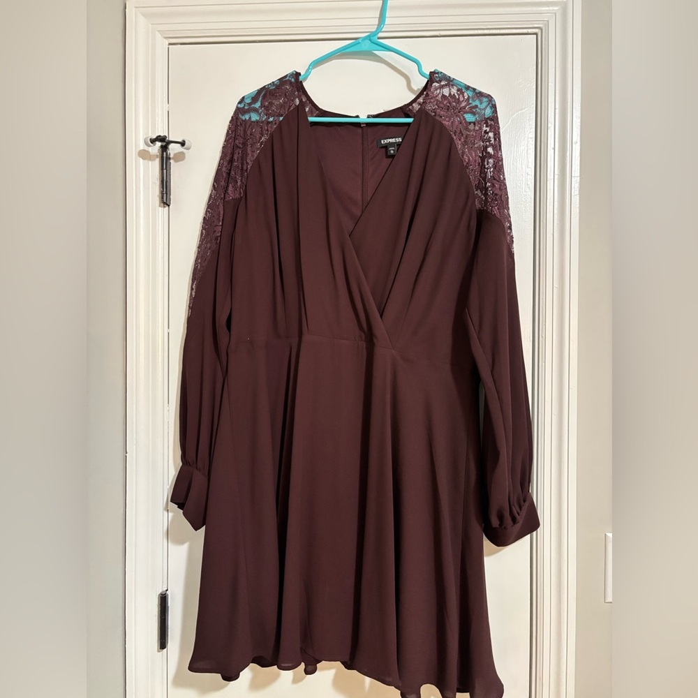 Burgundy Dress with Lace Accents